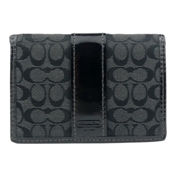 Coach Signature Stripe Black Bifold Card Case - Picture 1 of 9